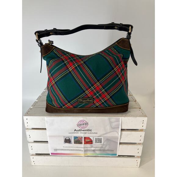 DOONEY & BOURKE TARTAN HOBO LARGE PLAID HOBO BAG WITH SUEDE - Picture 1 of 15